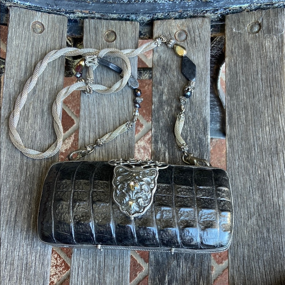 Vintage Maya Evangelista  Black Crocodile Pattern Clutch